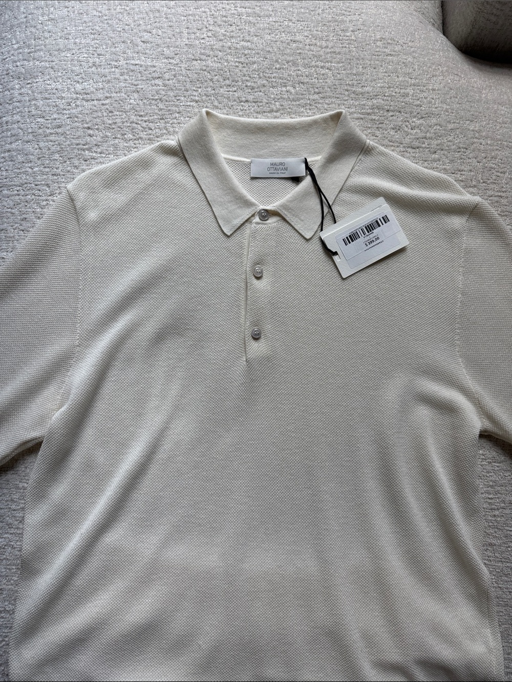 NWT Mauro Ottaviani Italian Men’s Off-White/Ecru Knit Polo Shirt